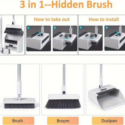 3-in-1 Home Cleaning Kit Broom Dustpan Brush