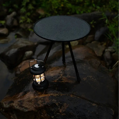 Adjustable Height Outdoor Aluminum Alloy Coffee Table - Black Round Casual Style