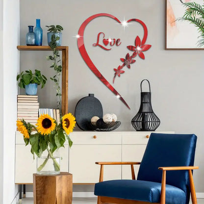 Romantic Love Heart Mirror Wall Sticker Set - Self-Adhesive Removable Acrylic(Red)