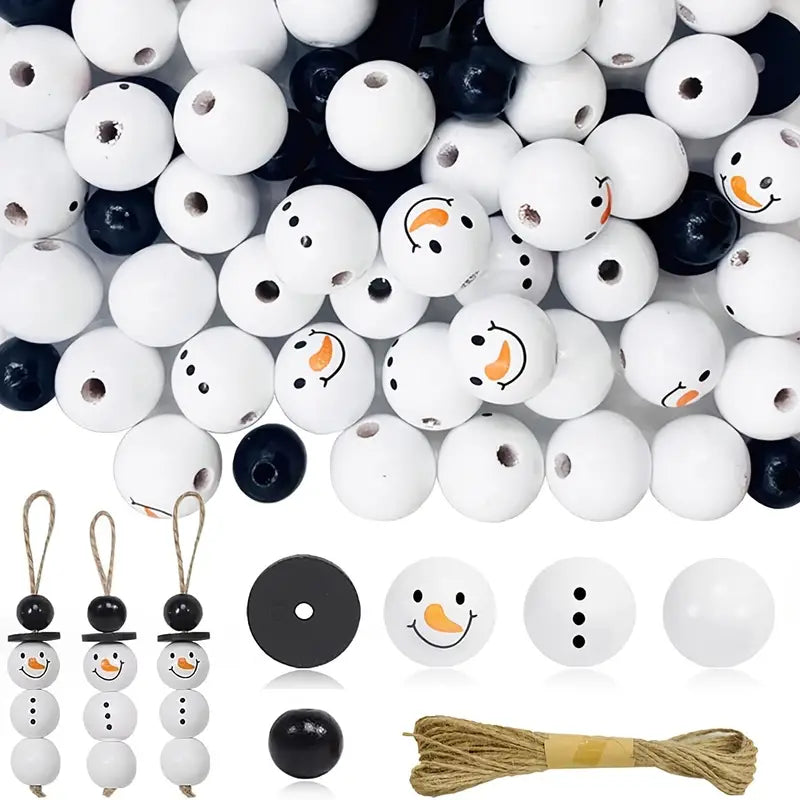 DIY Christmas Snowman Wooden Beads Kit - 100pcs