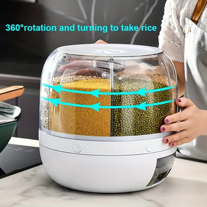 360° Rotating Cereal Dispenser with 6 Grids - White