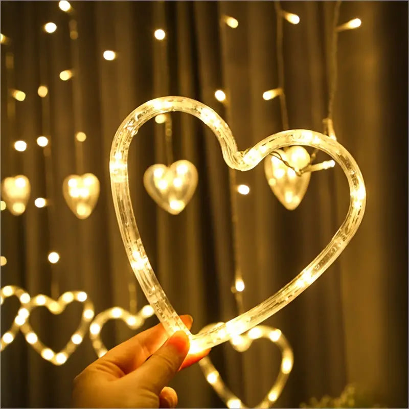 Waterproof Heart-Shaped LED Curtain String Lights - 138 LEDs, 8 Flashing Modes