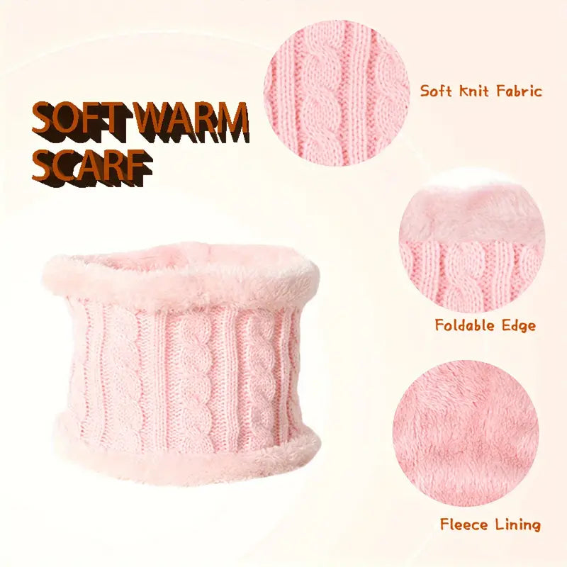 Cozy Kids' Winter Knitted Hat, Scarf, and Glove Set - Pink