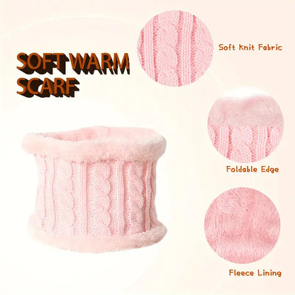 Cozy Kids' Winter Knitted Hat, Scarf, and Glove Set - Pink