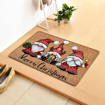 Cheerful Christmas Gnome Welcome Doormat | Indoor/Outdoor Washable Rug