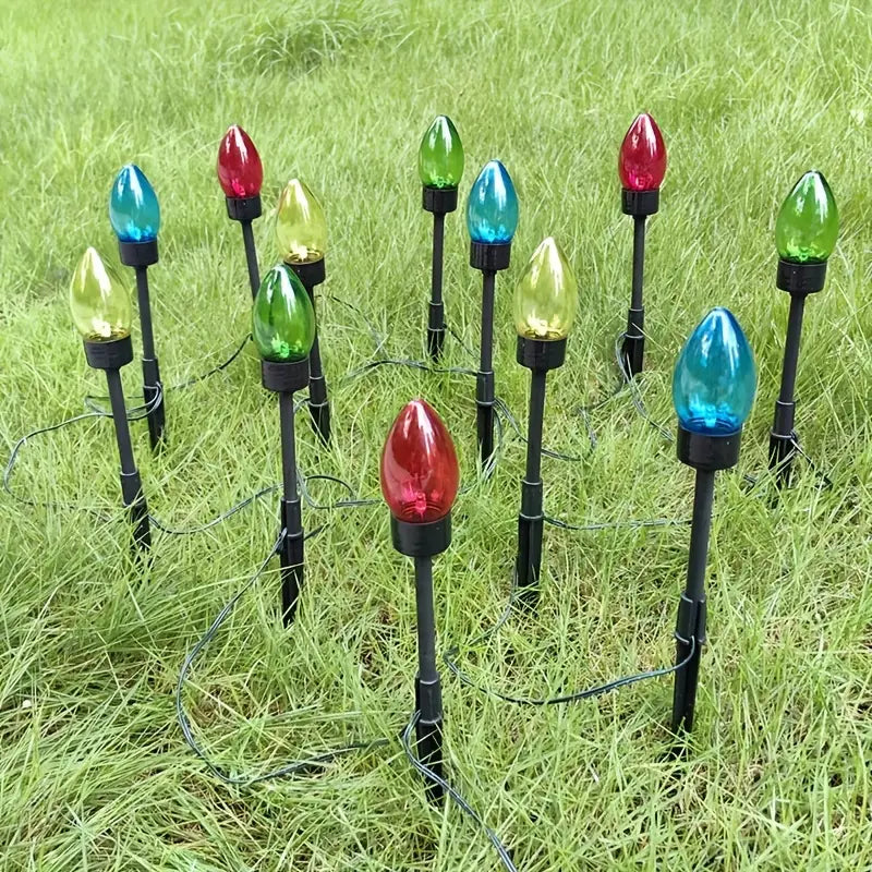 Solar C9 Pointed Bubble Color Lawn Lights - 12-in-1 Pack