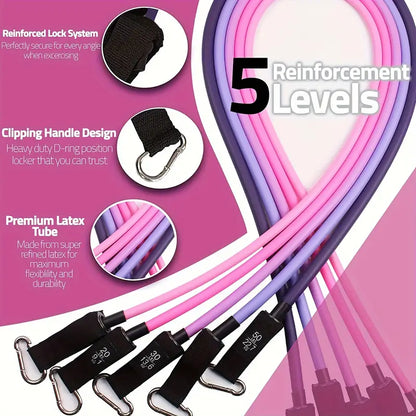 17pcs Fitness Resistance Bands Set – Medium Tension