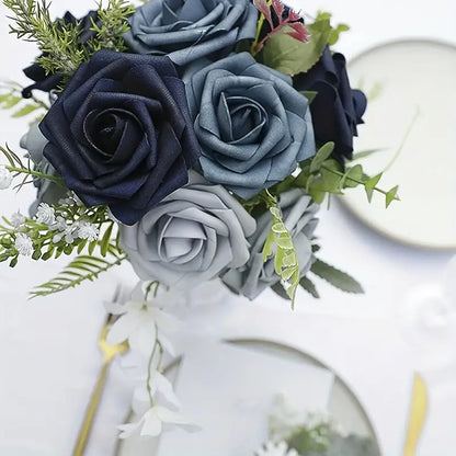 25-Piece Soft-Touch Foam Artificial Rose Flowers - Five Shades of Blue