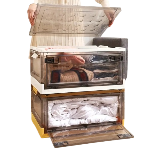 Stay organized with style using this roomy, stackable storage container