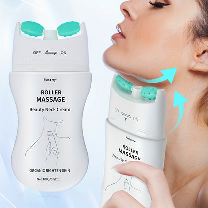 Firming Neck Massage Cream with Roller for Women - White