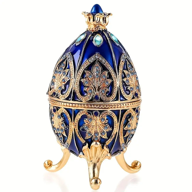 Enameled Faberge Egg Style Jewelry Box - Dark Blue