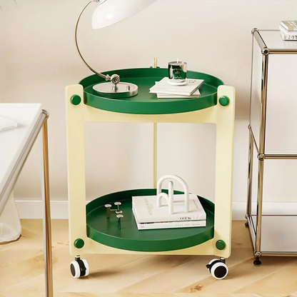 Double-Layer Rolling Coffee Table - White and Green