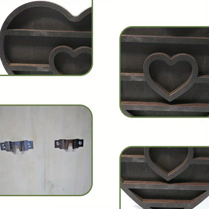 Two hearts intertwine in this beautifully crafted crystal wood shelf
