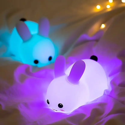 LED Cute Bunny Night Light - Rechargeable Color Changing Lamp for a Glowing Rabbit Experience- Colorful With Remote