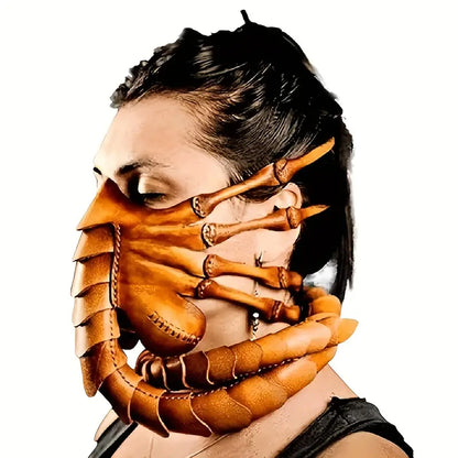 Brown Facehugger Hand Stitch Leather Mask - Costume