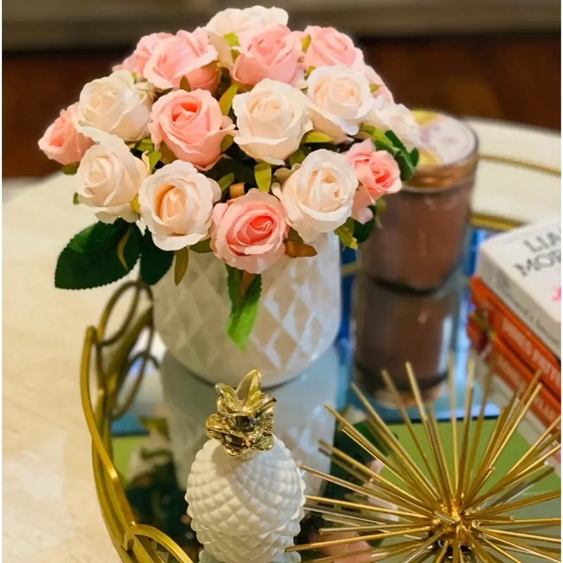 12-Piece Premium Artificial Rose Flowers with Stems(Champagne)