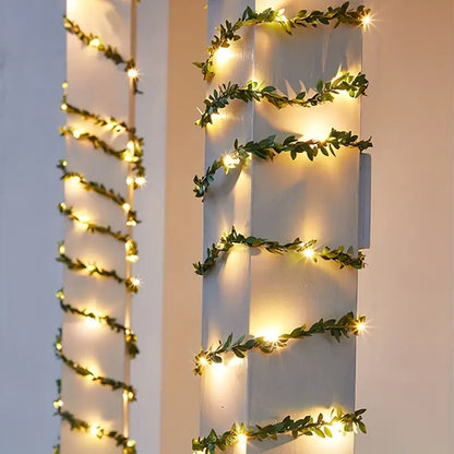 5m 50LED Green Leaf String Lights - Battery-Powered Fairy Lights