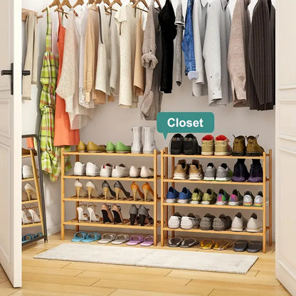 Experience the natural charm of bamboo with our Double-Layer Shoe Rack