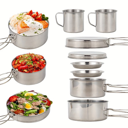 Camping Cookware Stainless Steel Set Outdoor (8pcs)