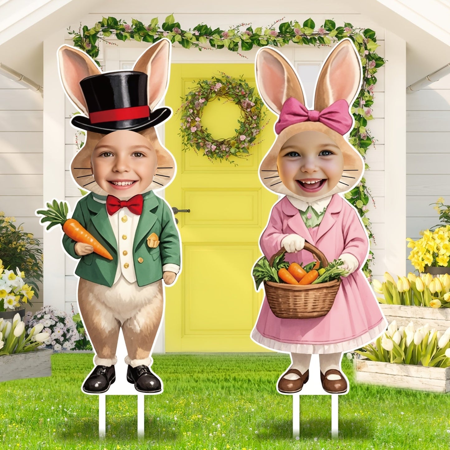 2pcs Large Easter Yard Rabbit Lawn Signs
