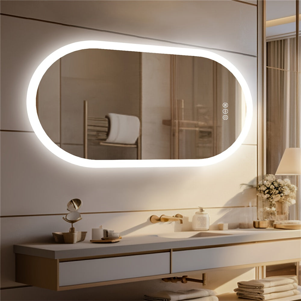1-Piece Oval Backlit LED Bathroom Mirror with Anti-Fog