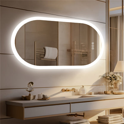 1-Piece Oval Backlit LED Bathroom Mirror with Anti-Fog