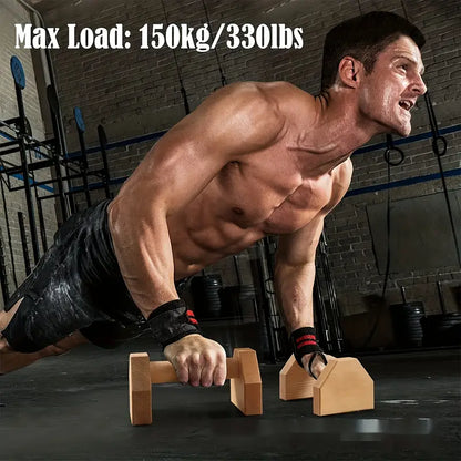 Wooden Push-Up Support Handles - Non-Slip Pad Included
