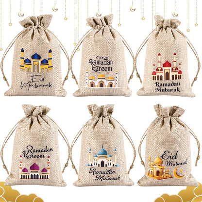 6-Pack Linen Burlap Gift Bags for Ramadan