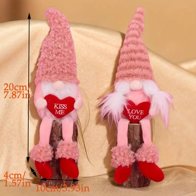 Romantic Handmade Plush Valentine's Day Gnome Decor Set - Long Leg Love Heart Design