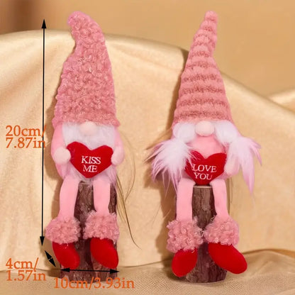 Romantic Handmade Plush Valentine's Day Gnome Decor Set - Long Leg Love Heart Design