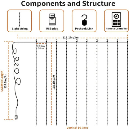Festive Brilliance: 17-Color Christmas LED String Lights Curtain