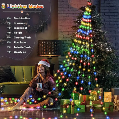 Enchanting Christmas Waterfall Tree Lights: 8 Magical Modes