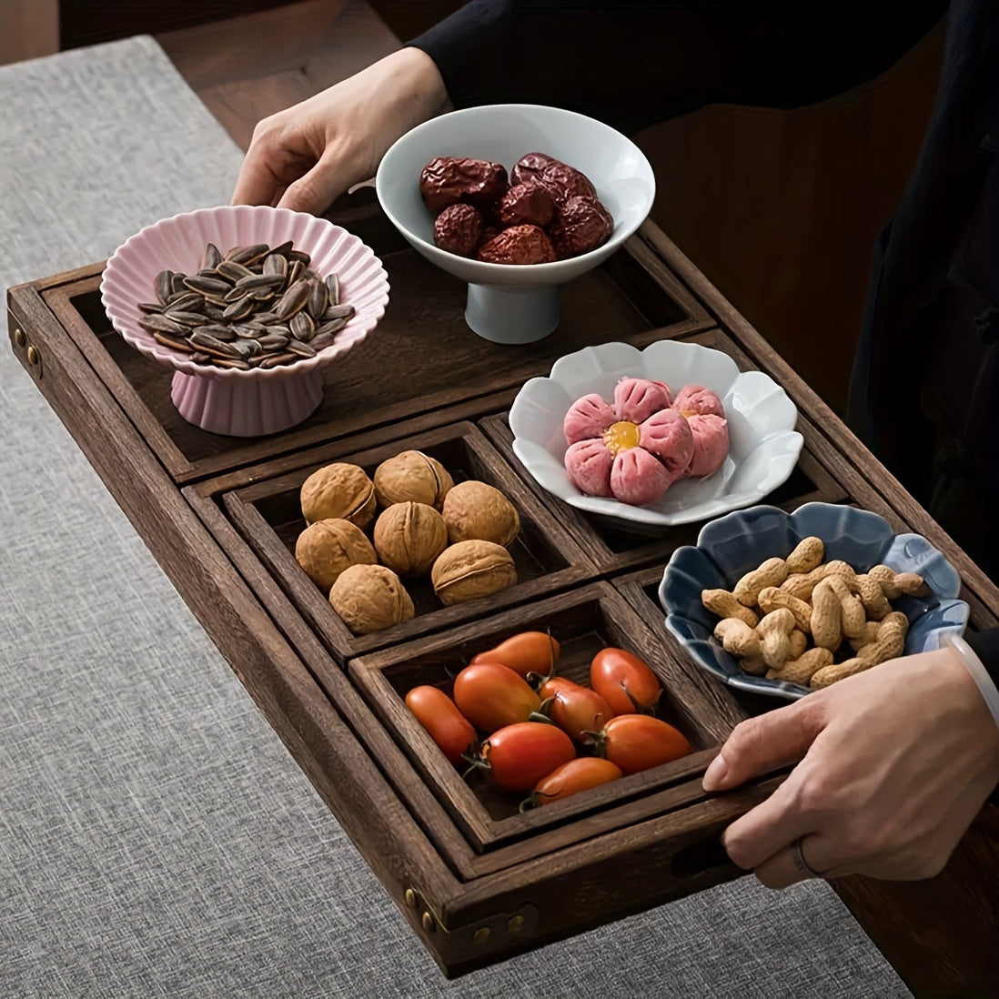 Rustic Wooden Tray Set with Handles (7pcs)