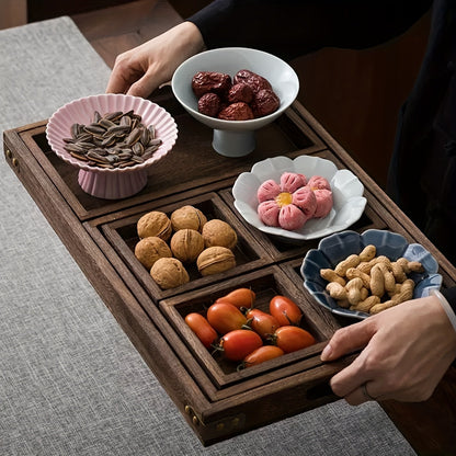 Rustic Wooden Tray Set with Handles (7pcs)