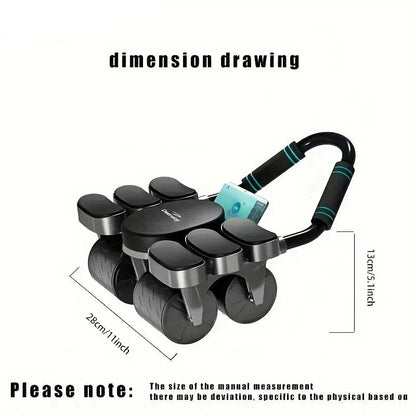 1pc 4-Wheel Abdominal Roller with Automatic Rebound and Elbow Support Pads - Black