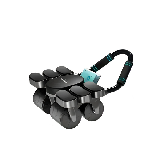 1pc 4-Wheel Abdominal Roller with Automatic Rebound and Elbow Support Pads - Black