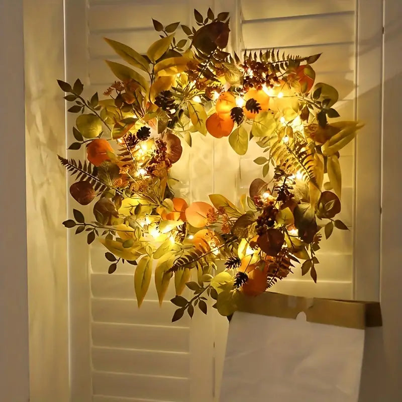 Autumn Glow: LED Light Wreath with Artificial Foliage