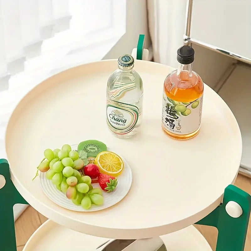 Portable End Table Cart & Home Storage Rack - Green and White