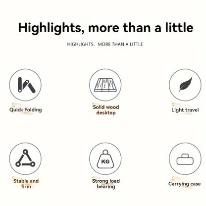 Portable Beech Wood Folding Table - Walnut Color