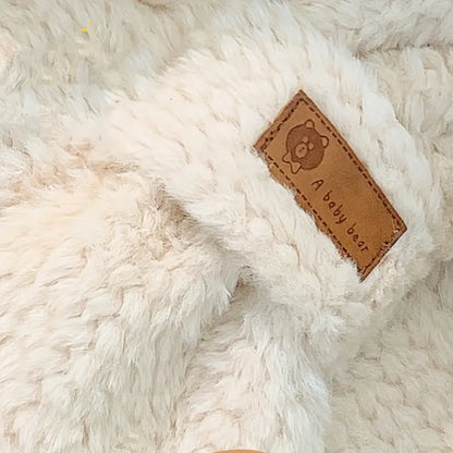 Winter White Cartoon Knitted Hat Scarf with Ear Warmer Toggle Closure