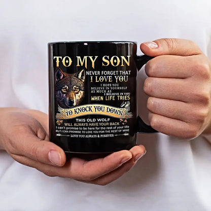 To My Son Black Wolf Coffee Mug - 11oz Ceramic Cup