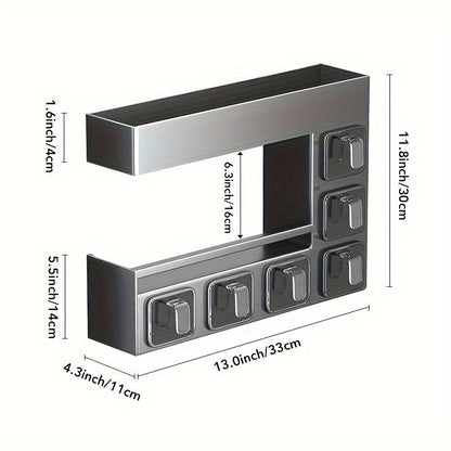 Wall-Mounted Metal Spice Rack with 6 Jars