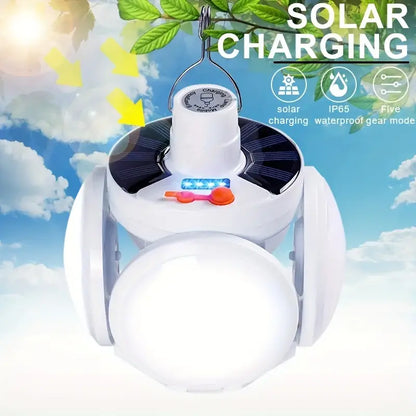 Solar Folding Light with Power Display - Portable USB Rechargeable LED Bulb