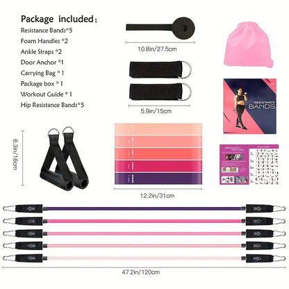 17pcs Fitness Resistance Bands Set – Medium Tension