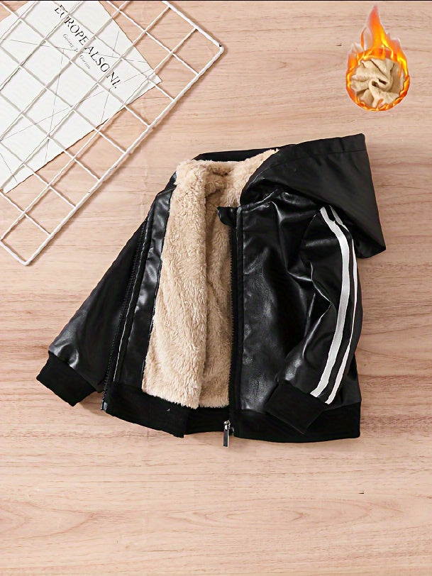 Boys’ Hooded Winter Jacket Plush Windproof Coat