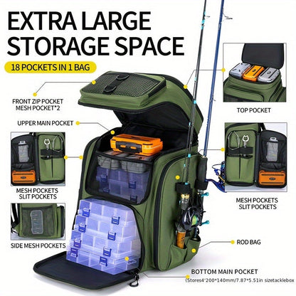 Fishing Backpack with Rod Holder & Tackle Box