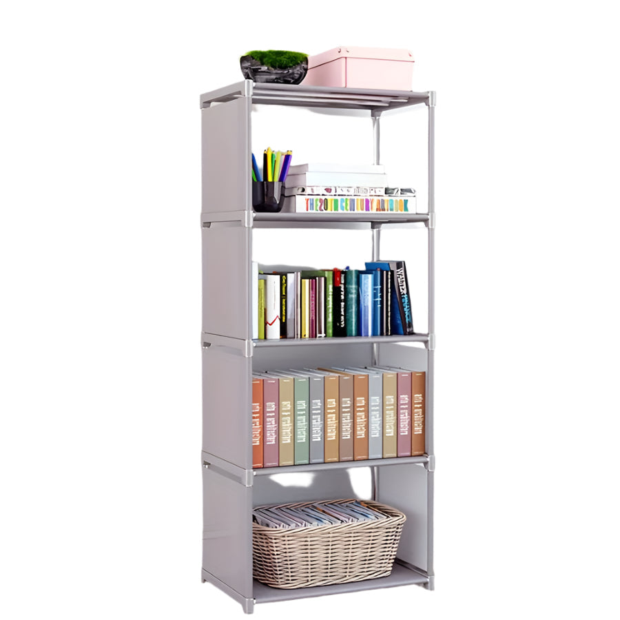 4-Storey Multifunctional Metal Bookshelf with Back Panel