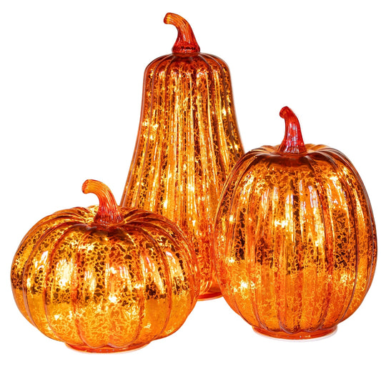 Lighted Pumpkins with Warm White Glow (Set of 3)