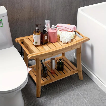 Bamboo Shower Bench with Shelf