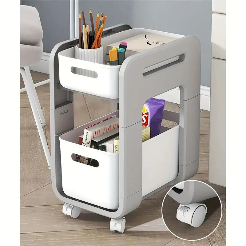 Drawer-Type Double-Layer Storage Rack with Wheels